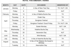 OFFICIAL HOLIDAYS FOR THE YEAR 2017 (B.E. 2560) ROYAL THAI EMBASSY, VIENNA