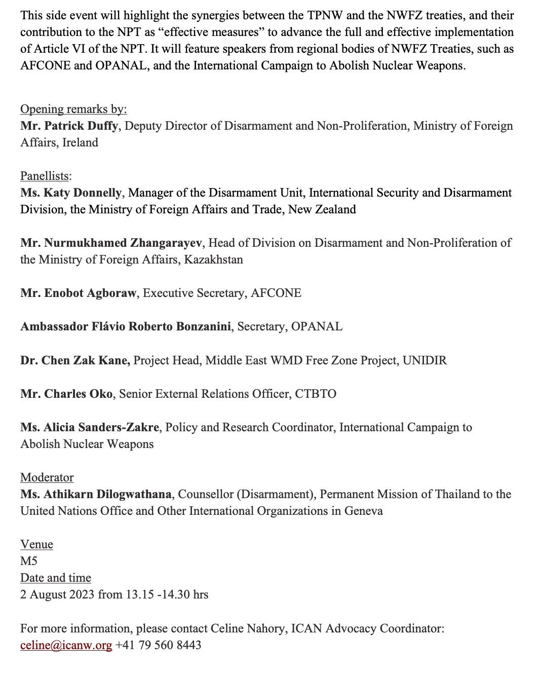 2Concept Note NPT PrepCom Side event on NPT TPNW NWFZ Complementarity 26 July 2023 with Moderator