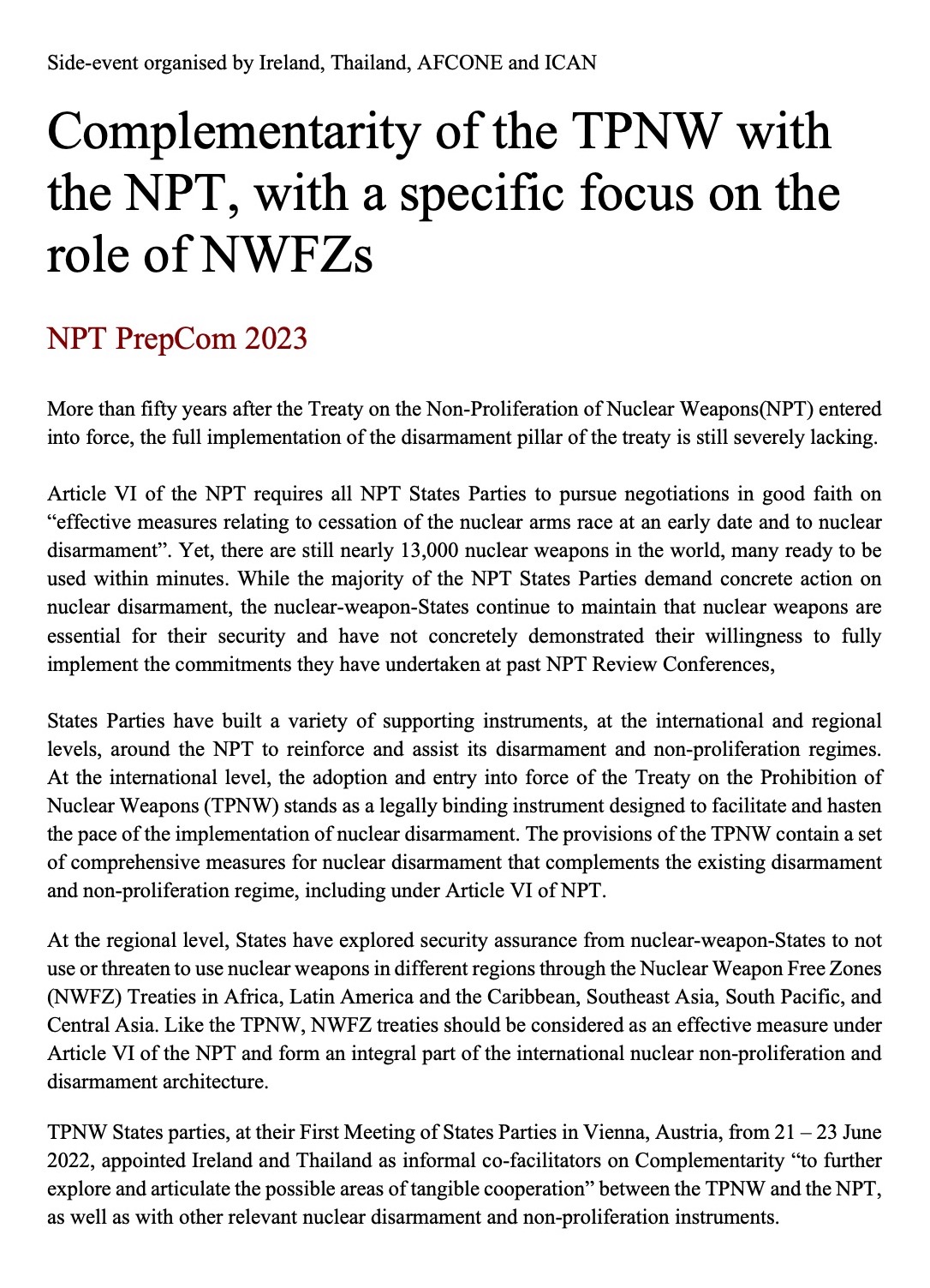 1Concept Note NPT PrepCom Side event on NPT TPNW NWFZ Complementarity 26 July 2023 with Moderator